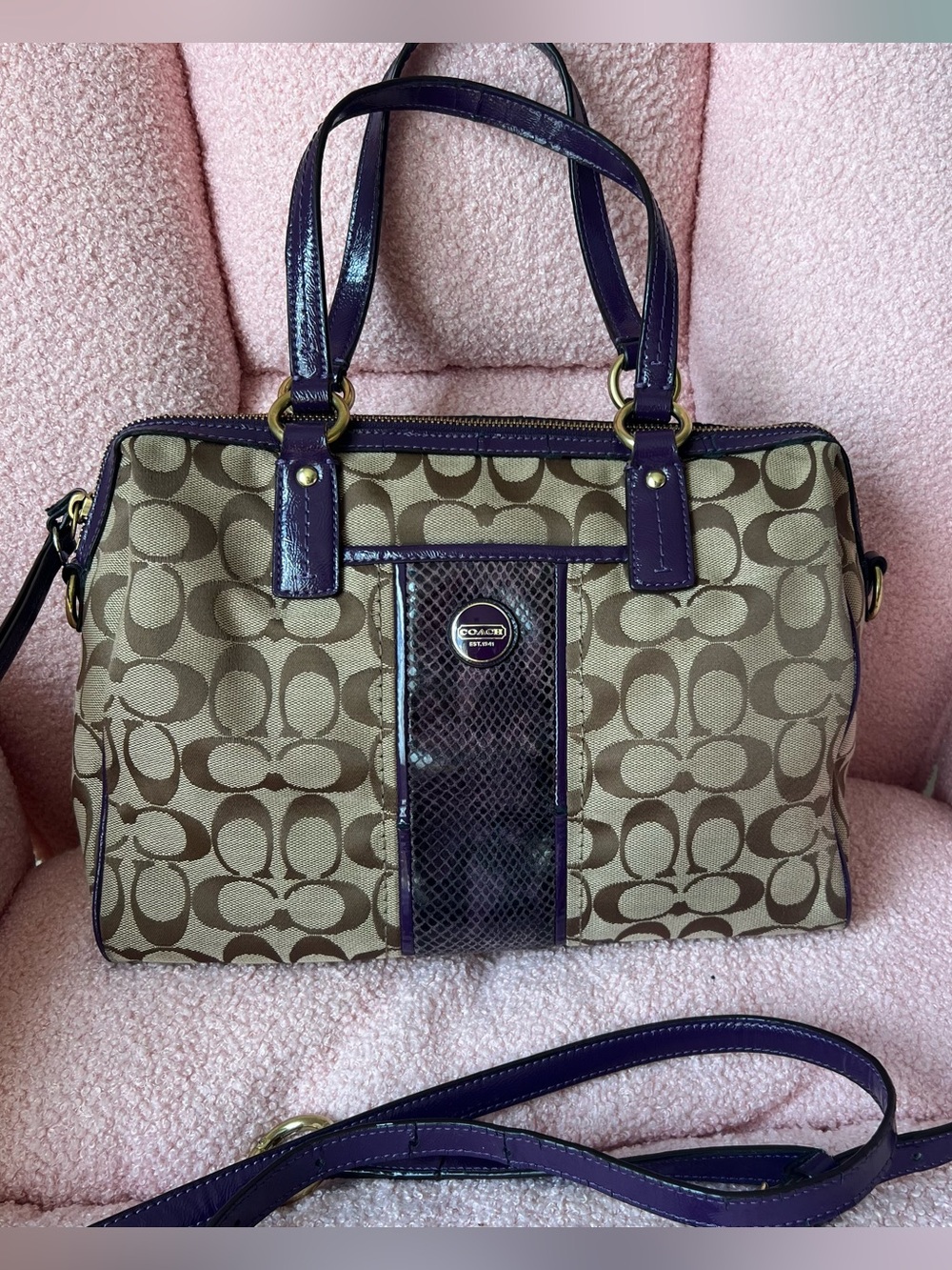 Coach Signature Python Stripe Satchel - Picture 6 of 7